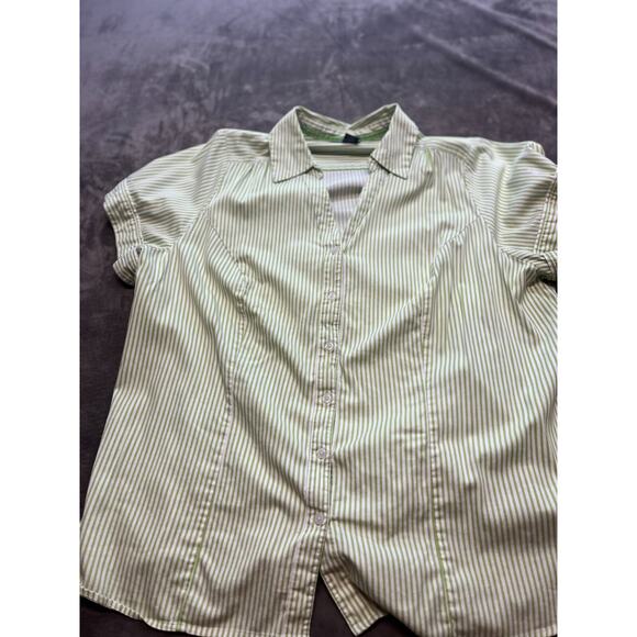 Lane Bryant Shirt Womans 24 White Green Striped Short Sleeve Button‎ Up Blouse - Picture 1 of 5
